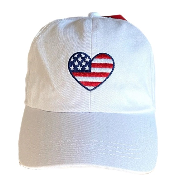 New American Flag Heart Embroidered Baseball Cap Patriotic Cute 4th of July - Picture 4 of 10